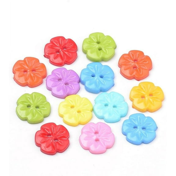100Pcs Multicolor Acrylic Flower Buttons 15mm/0.6'' Diameter 2.5mm Thick 1.5mm Hole Sewing Crafts Decorative Buttons