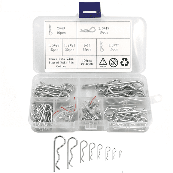 100Pcs Multiple Size R-Type Cotter Pins Set R Type Spring Cotter Pin Wave Shape Split Clip Clamp Hair Tractor Pin For Car