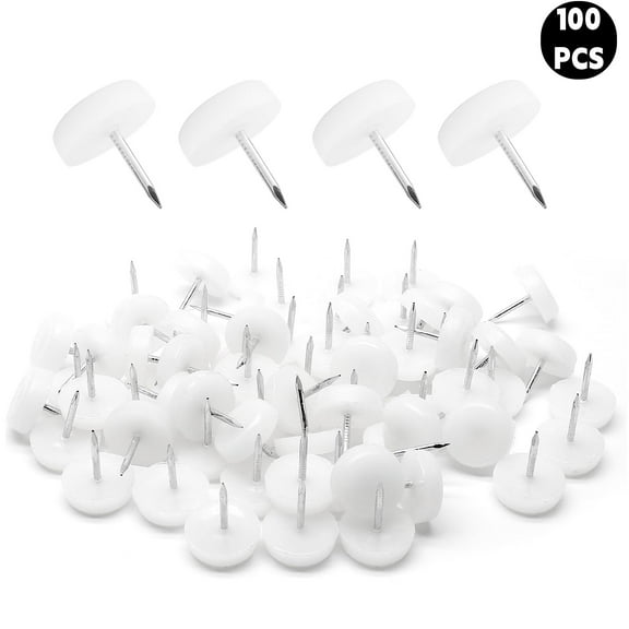 100Pcs Nail on Furniture Glides, 18mm Nylon Chair Glides, Nail Chair Leg Floor Protectors, Furniture Sliders, Chair Feet Pads, Furniture Pads(White)
