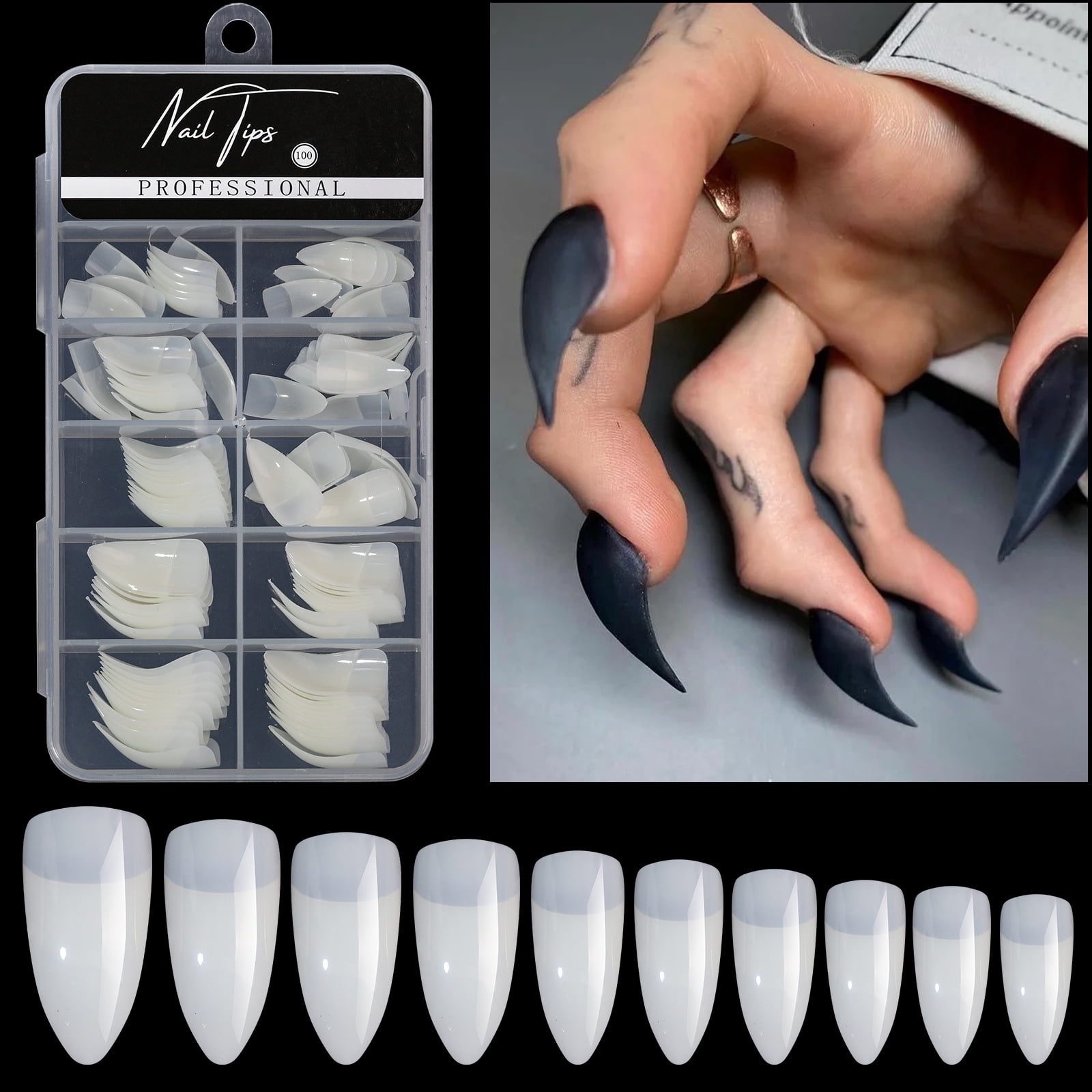 100Pcs Nails Tips Curved Extension Nails Thick Deeply Curved Almonds ...