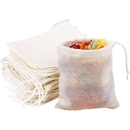 100Pcs Natural Cotton Drawstring Bags, 2.4 x 3 Inch Reusable Muslin bags, Gift Sachet Tea Bags Jewelry Pouch for Party Wedding Home Storage