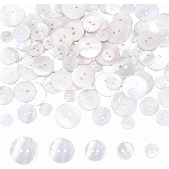 100Pcs Natural Shell Buttons 5 Sizes White Mother of Pearl Round Shell Sewing Craft Seashell Button 2 Hole for DIY Cloth Coats Suits Jacket Blazers Jeans Skirts Suits Sweater Sewing Accessory