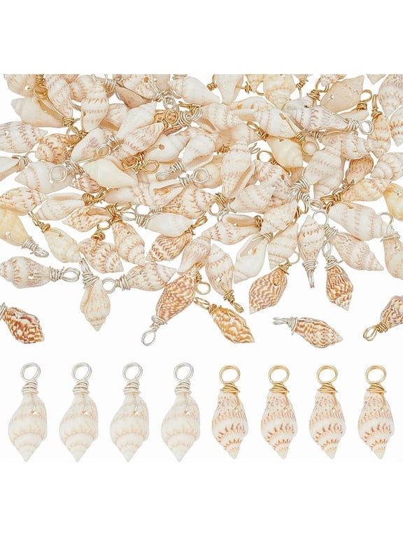 100Pcs Natural Shell Charms 2 colors Seashell Conch Pendants with Copper Wire Loops Tiny Natural Sea Shells Conch Dangle Charms for DIY Crafts Bracelet Necklace Earrings Jewelry Making White