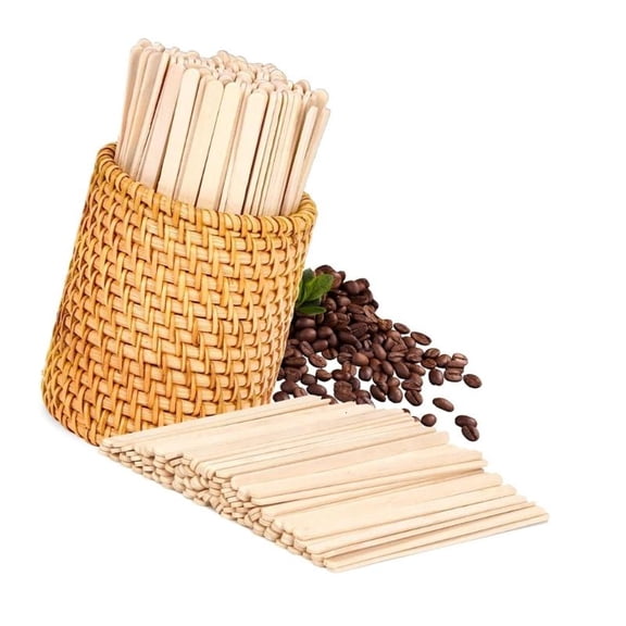 100Pcs Natural Wood Mixing stakes For Coffee Tea And Milk Comes With Presentation Tray