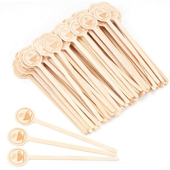100Pcs Wooden Stir Sticks, 5.9 Inch Biodegradable Coffee Mixers for Cafe Office Home Bar, Round End Safe for Drinks, Beige