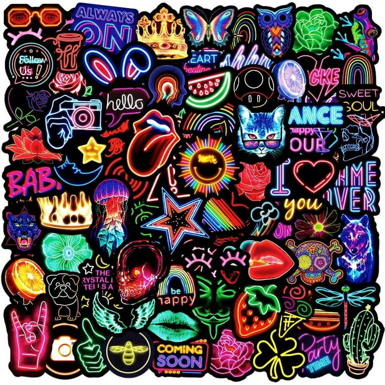 100Pcs Neon Stickers Decal, Waterproof Vinyl Stickers Pack for