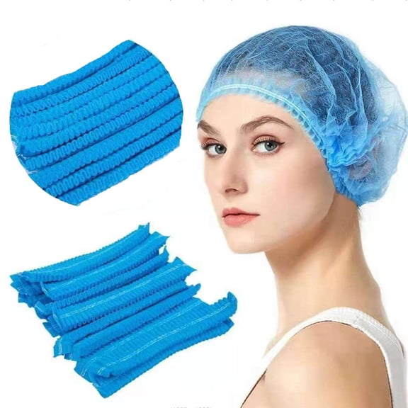 100Pcs Unisex Disposable Non-Woven Head Cover, 21" Blue Dust-Proof, Isolation Hat Clip Caps Mob Caps Hairnets for Electronics Repair