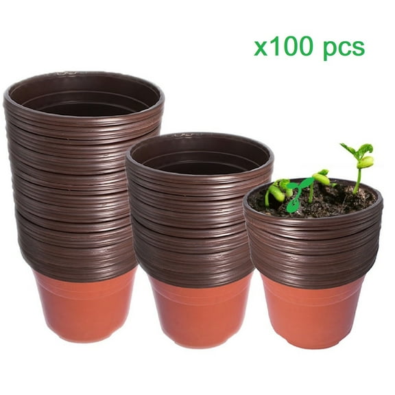 100Pcs Nursery Seedlings, 9.5in Plastic Plant Flowerpots Gardening Pot Planting Containers Cups Seed Starting Flower Container for Succulents, Brick Red