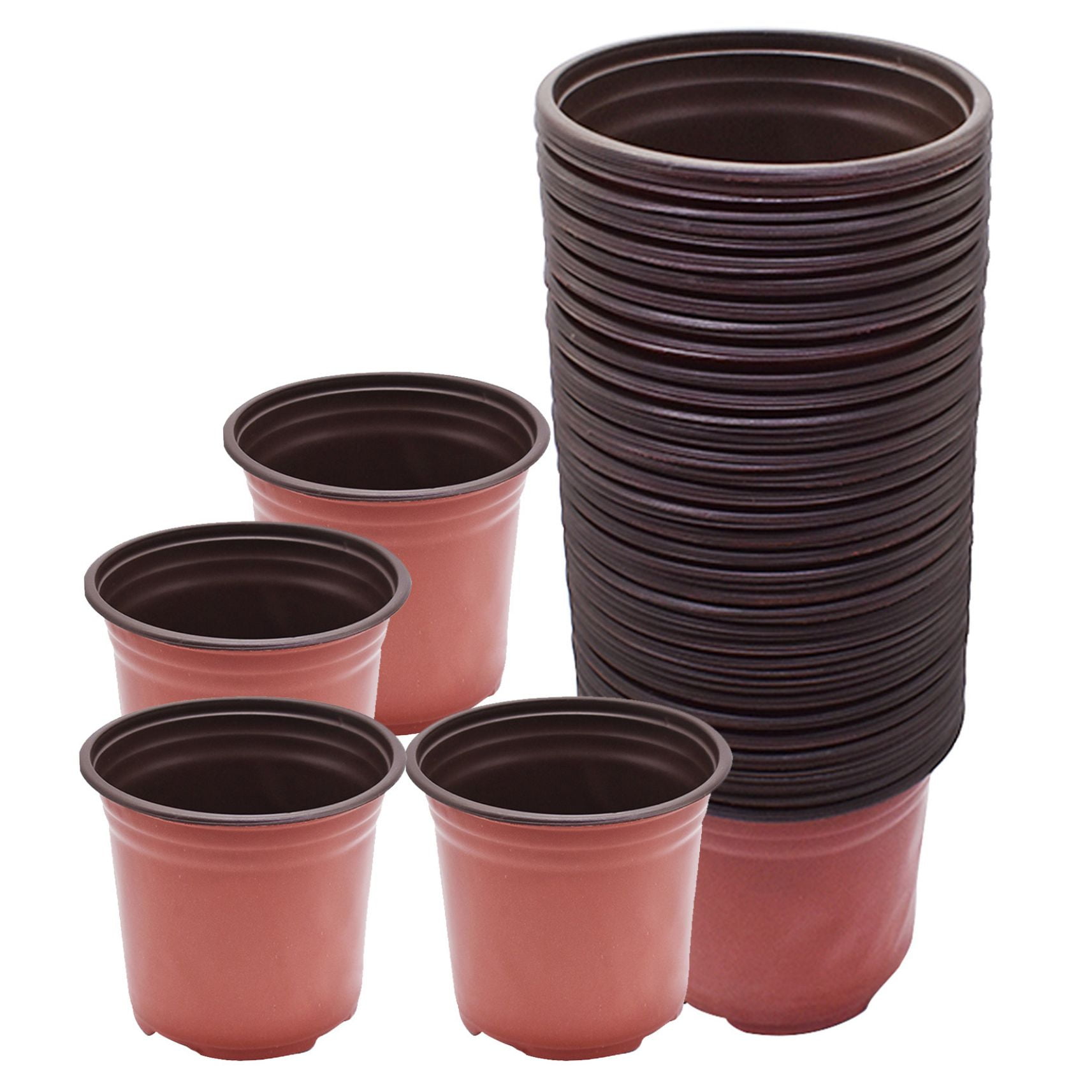 100Pcs Nursery Seedlings Pots, Plastic Planting Flowerpots Gardening Pot Cups Seed Starting Flower Containers for Succulents, Brick Red