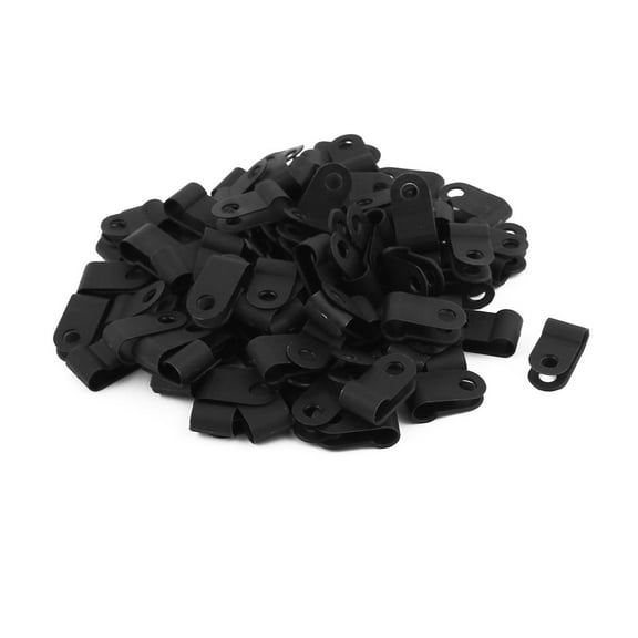 100Pcs Nylon R Type 3/16" 5.3mm Cable Cord Wire Clamp Clip Fastener Black