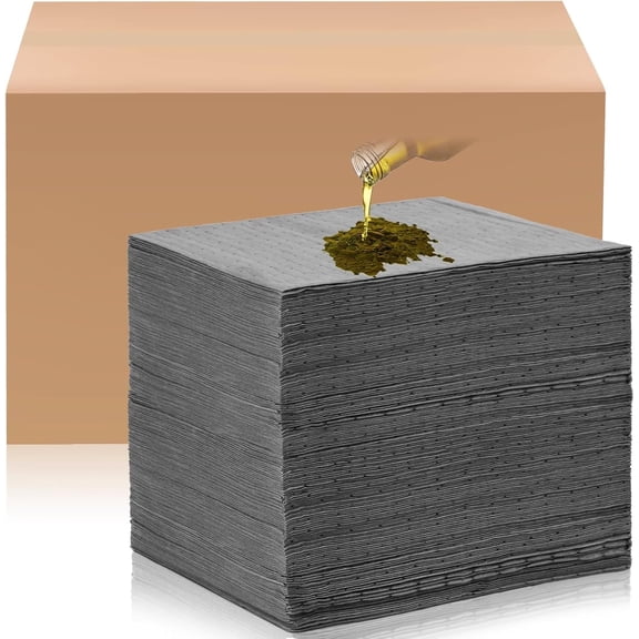 100Pcs Oil Absorbent Pads Dimpled Pad Oil Water Absorption Mat Oil Spill Mat for Absorbing Protecting Home Garage Basement, 9.8 x 13 Inch, Grey