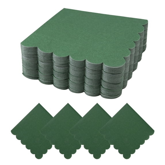 100Pcs Olive Green Napkins Scalloped Edged Dessert Cocktail Napkins, Folded 5 x 5 Inches Disposable Napkins for Dinner Wedding Birthday Party