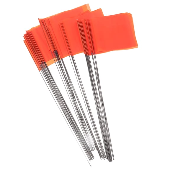 YOSADIER 100Pcs Orange Lawn Flags PVC Steel Wire Markers for Yard Garden Landscape and Construction