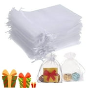 100Pcs Organza Bags 3x4, Small Sheer Drawstring Jewelry Gifts Bags,White Mesh Wedding Party Favor Bags for Potpourri,Christmas Candy Pouches