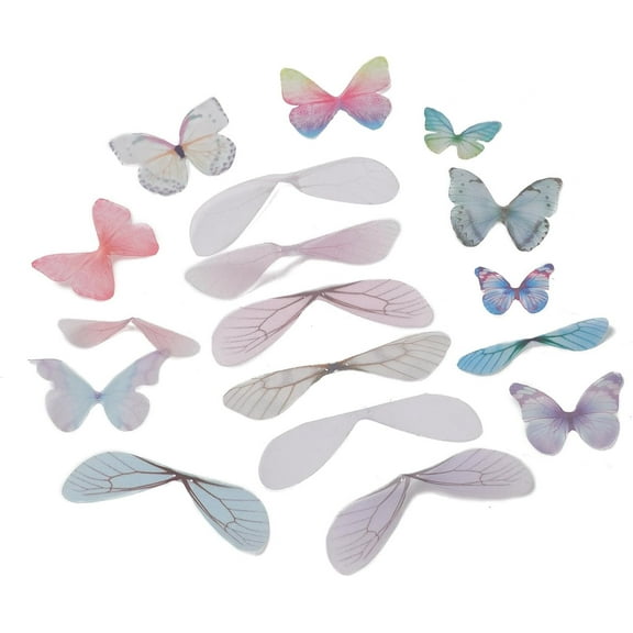 100Pcs Organza Craft Butterfly & Wings Mixed Styles Sewing Craft Decoration Mixed Color 3D Lace Wings Wall Decoration for DIY Wedding Party Home Decoration Ornament 18~35x30~84x0.1mm