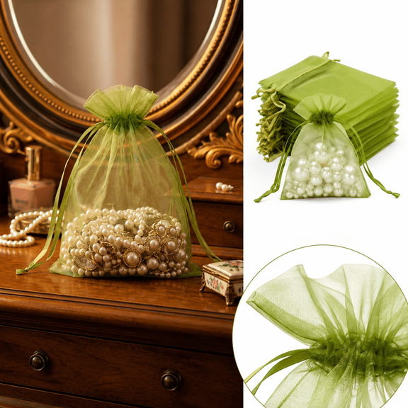 100Pcs Organza Drawstring Gift Bags 6x9in, Sheer Reusable Pouches for Candy Jewelry Wedding Favors, Party Supplies