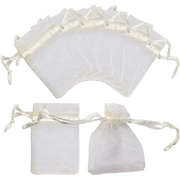 100Pcs Organza Gift Bags with Drawstring Jewelry Pouches Wedding Party Christmas Favor Gift Bags Creamy White 7x5cm