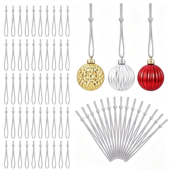 100Pcs Ornament Hangers Hooks, Artrylin Adjustable Ornament Ribbon Hangers Christmas Ties String Ribbon Loops for Ornaments Hanging Tree Decorations for Christmas Tree (Gray)