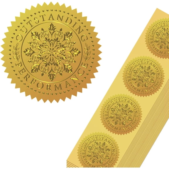 100Pcs Outstranding Performance Gold Foil Certificate Seals - Embossed Stickers Self Adhesive Gold Foil Embossed Certificate Seals for Envelope Invitation Letter 25sheets