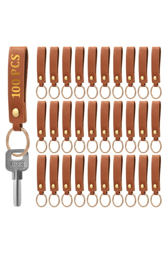 100Pcs PU Leather Keychain Blanks Bulk Blanks Keychain Kit with Key Rings DIY Multipurpose Keyring Set for DIY Key Chains Craft
