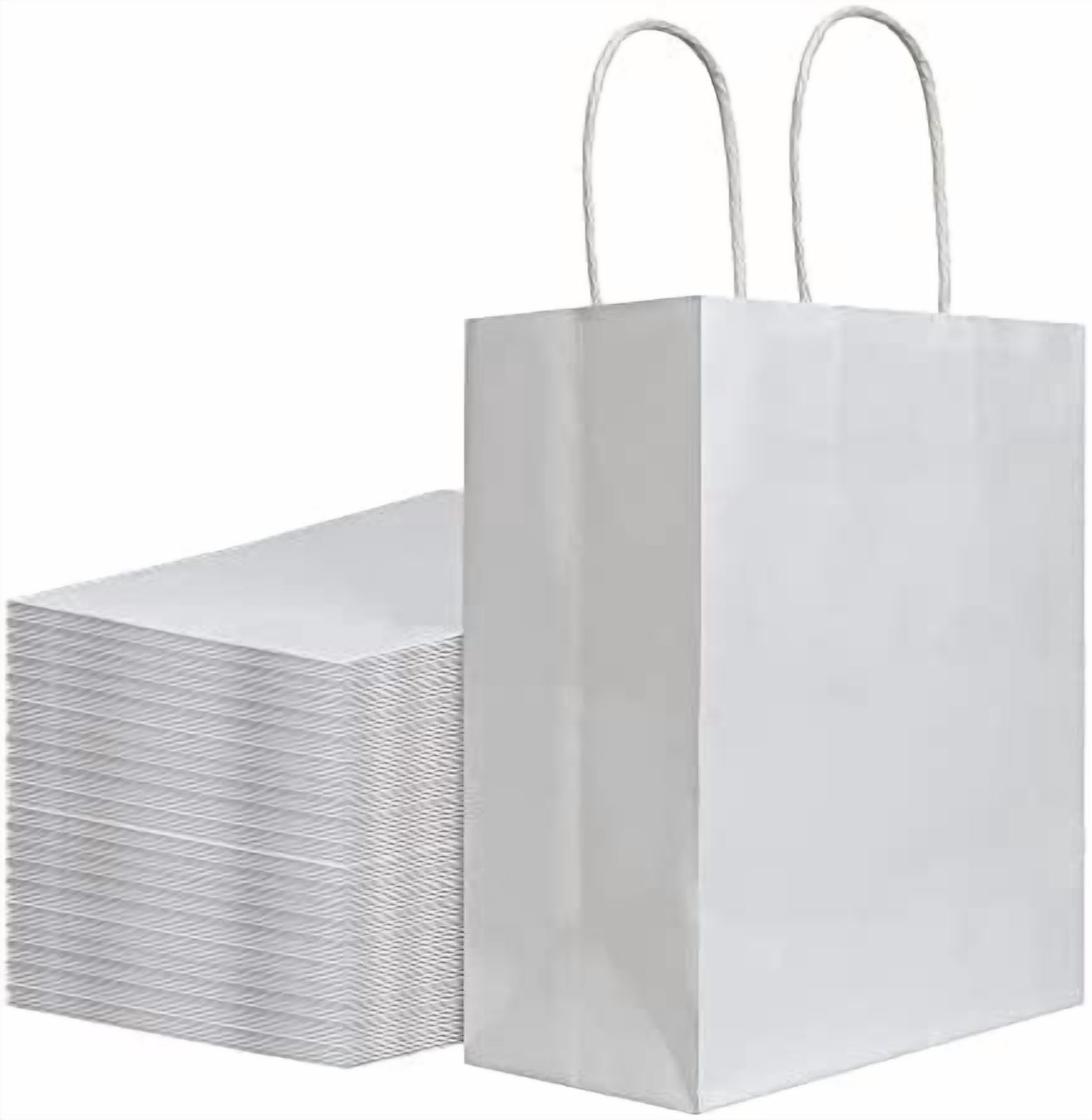 100Pcs Pack 8x4.75x10 inch Medium White Kraft Paper Bags with Handles ...