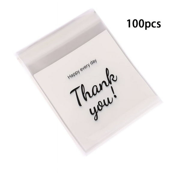 100Pcs/Pack Thank You Clear Bags Self Adhesive Candy Cookie Bakery Bags Self Adhesive Individual Gift Pastry Bags