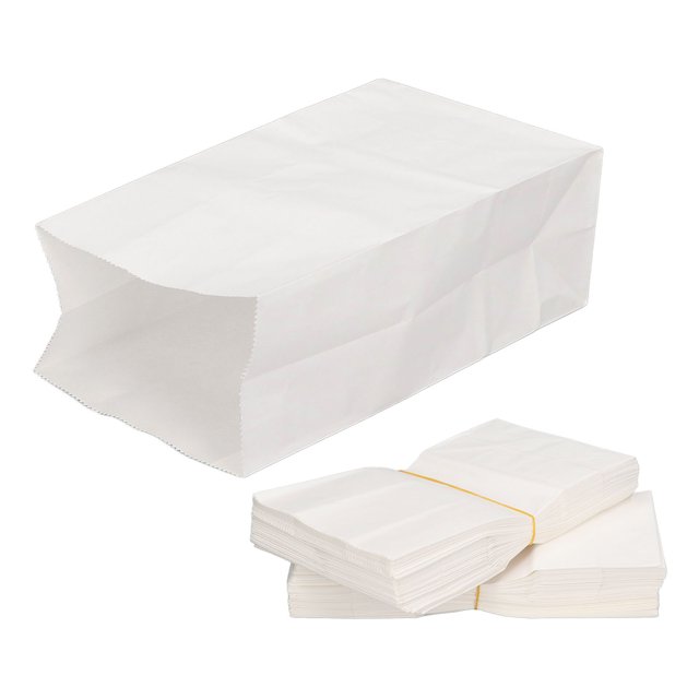 100Pcs Paper Bag Food Grade Kraft Oil Proof Large Capacity White Set