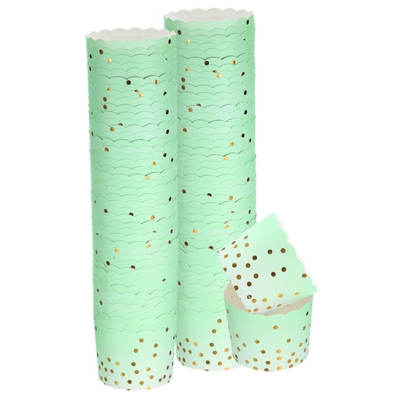 100Pcs Paper Baking Cups 6oz Cupcake Wrappers Scalloped Muffins Cases Liners Disposable Greaseproof Gradient Green
