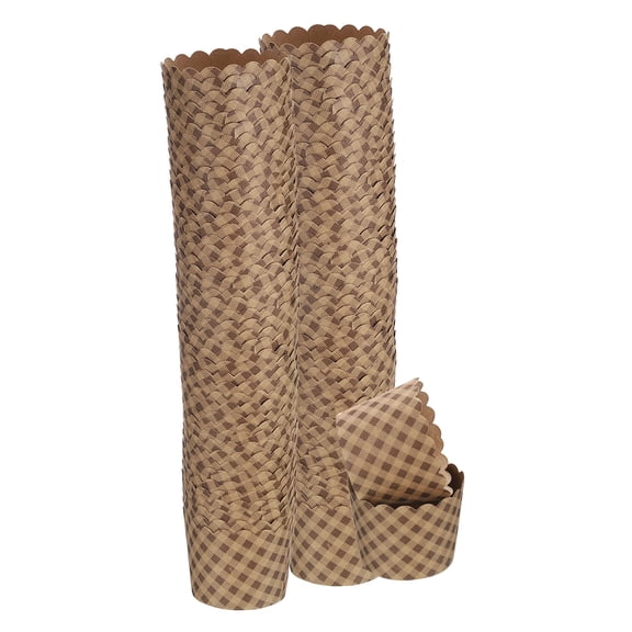 100Pcs Paper Baking Cups Small Brown Kraft Paper Muffins Liners Cupcake Bulk Wrappers Plaid