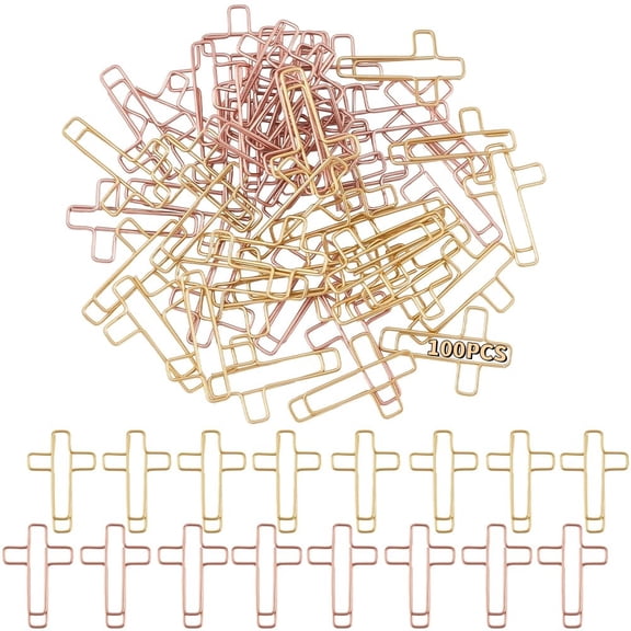 100Pcs Paper Clips Cross Shape Paper Clips Bible Bookmark Marking Clip File Organizer Decoration Journaling Paperclips for Office Wedding Party Invitation Office Decor, Gold