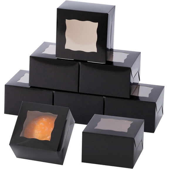 100Pcs Paper Cookie Boxes With Window Small Bakery Boxes 4x4x2.5 Inches Mini Cake Boxes For Pastries,Cupcakes,Desserts,Donuts,Chocolate Strawberries,Candy,Treat Boxes(4 * 4 * 2.5,Black)