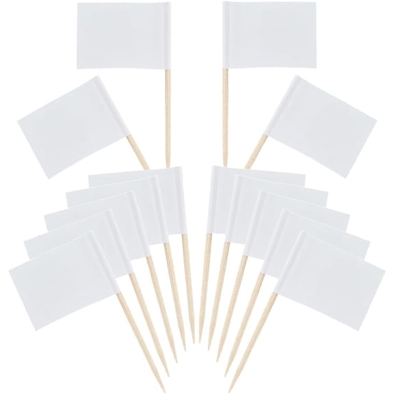 100Pcs Paper Flag Cocktail Picks White 65x35~36x2mm Craft