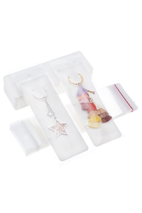 100Pcs Paper Keychain Display Cards with 100Pcs OPP Cellophane Bags White 15x5.2x0.03cm DIY
