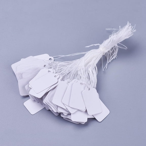 100Pcs Paper Price Tag Jewelry Display Item Price Label Cards with String 0.51x0.9 Inch White Blank Labels Hang Tags for Clothing Ring Necklace Earring Price Identify Label Goods Tags