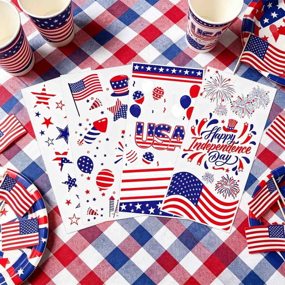 100Pcs Patriotic Treat Bags, 4th of July Stars and Stripes Snack Bags, Red White Blue Party Favor Goodie Bags for Independence Day, Memorial Day, BBQ, Candy, Cookie, Popcorn Packaging Supplies