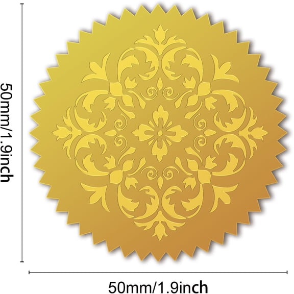100Pcs Pattern Gold Foil Certificate Seals Gold Foil Certificate Seals Self Adhesive Embossed Seal Golden Stickers Envelope Seal DIY Labels for Wedding Invitations Envelopes