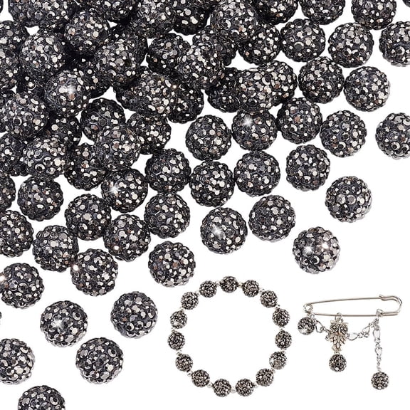 100Pcs Pave Disco Ball Beads Polymer Clay Rhinestone Beads Round Hematite PP13(1.9~2mm) 6 Rows Rhinestone 10mm Hole: 1.5mm