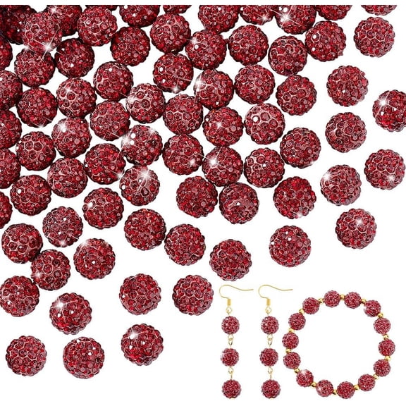100Pcs Pave Disco Ball Beads Polymer Clay Rhinestone Beads Round Siam 10mm Hole: 1.5~2mm DIY