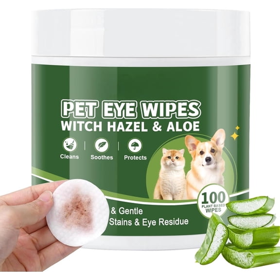 Eyes Wipes for Dogs & Cats,Gently Remove Tear Stain, Debris, Discharge - Hypoallergenic Pet Eye Wash Cleaner for Eyes, Wrinkle, Face - 100pcs