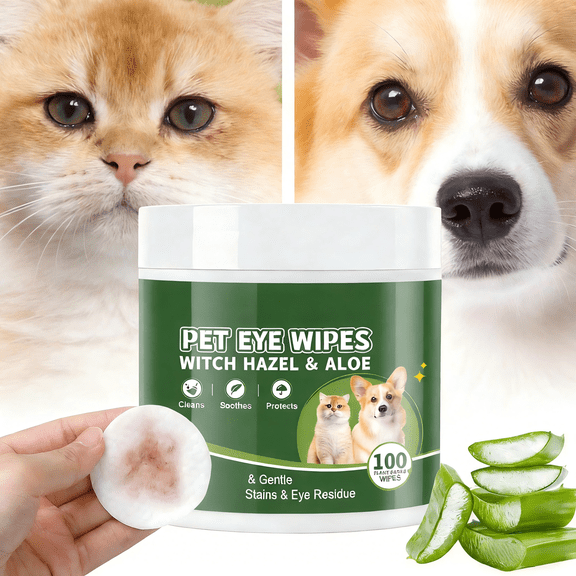Eyes Wipes for Dogs & Cats,Gently Remove Tear Stain, Debris, Discharge - Hypoallergenic Pet Eye Wash Cleaner for Eyes, Wrinkle, Face - 100pcs