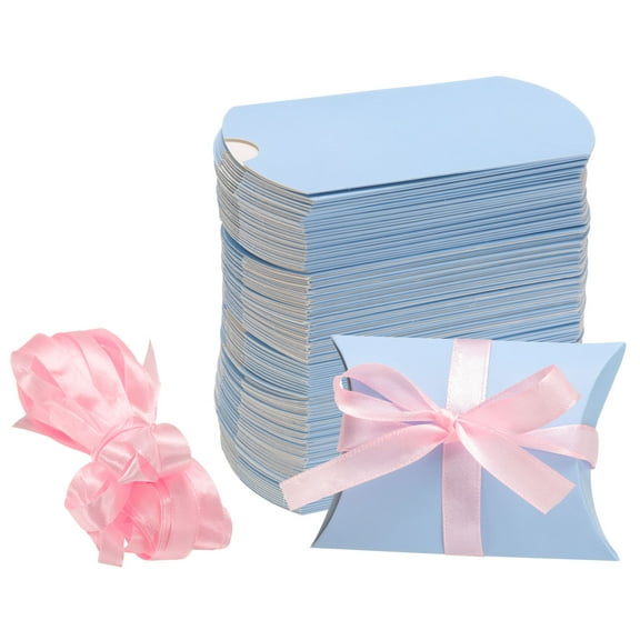 100Pcs Pillow Boxes 3.5 x 2.8 x 1 Inch Gift Boxes, Presents Paper Candy Favor Boxes, Blue