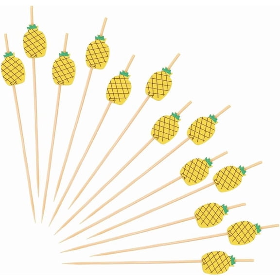 100Pcs Pineapple Bamboo Skewers Cocktail Picks Drink Garnish Sticks Fruit Toothpicks forAppetizers Handmade Food