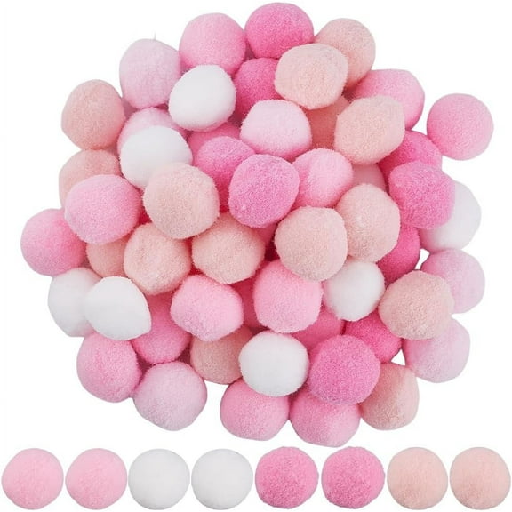 100Pcs Pink Pompom Balls Craft Pom Poms Bulk 25mm Polyester Valentine's Day Soft Fluffy Fuzzy Decor Round Mini Pompoms Ball for Father's Day Mother's Day Making DIY Creative Art Crafts Party