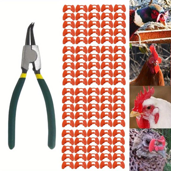 100Pcs Pinless Peepers with Pliers,Chicken Peepers,Pheasant Poultry Blinders Spectacles,Anti-Pecking Eye Glasses Pliers Tool for Pet Middle,Hand Tools Kits