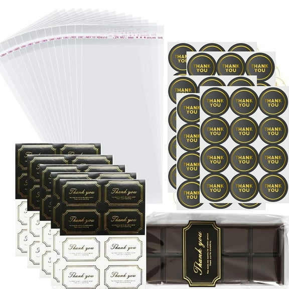 100Pcs Pistachio Chocolate Bar Wrappers Packaging with 180pcs C Thank You Stickers, Clear Self Sealing Cellophane Bags for Candy Bar, Cookies