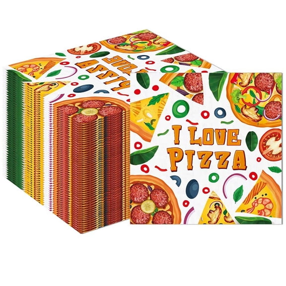 100Pcs Pizza Party Napkin Birthday Party Pizza Tissues Decorative Napkins Picnic Camping Tableware Supplies