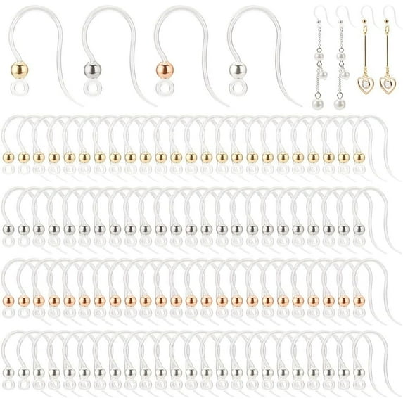 100Pcs Plastic Clear Earring Hooks Non-Allergenic Ear Wire 4 Colors 304 Stainless Steel Ball Beads Earring Findings Hooks