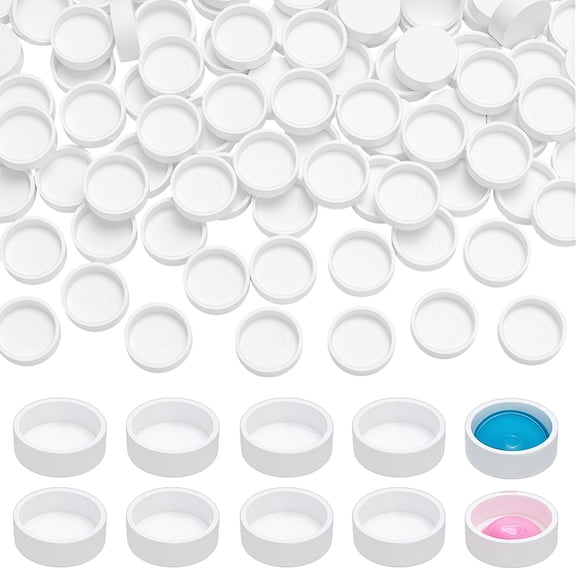 100Pcs Plastic Empty Watercolor Paint Pans for Paint Case Art Palette Flat Round White 15x5mm Inner Diameter: 12.5mm