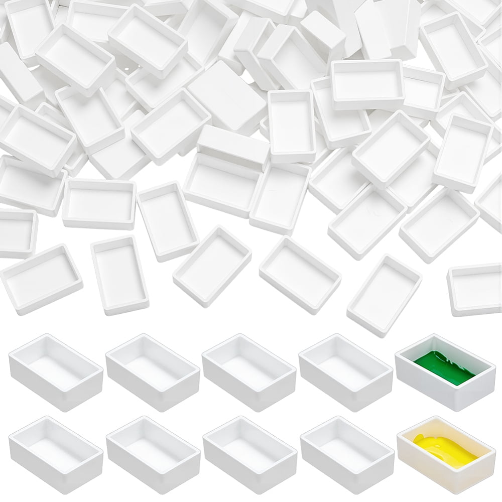 100Pcs Plastic Empty Watercolor Paint Pans for Paint Case Art Palette Supplies White 29.5x18.5x9.6mm Inner Diameter: 26.5x16mm Capacity: 3.2ml