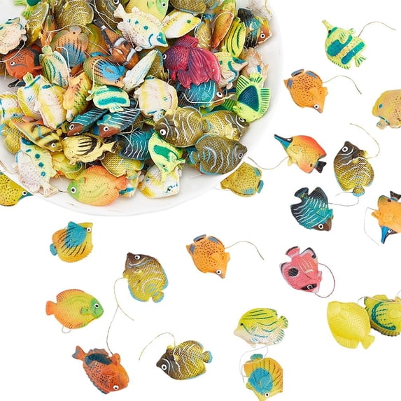 100Pcs Plastic Fish Figurines Tropical Fish Figure Statue with Small Fish Assorted Tiny Fish Figurines Party Mixed Color Sea Animals Figurines for Decoration (0.67~0.91inch Long)